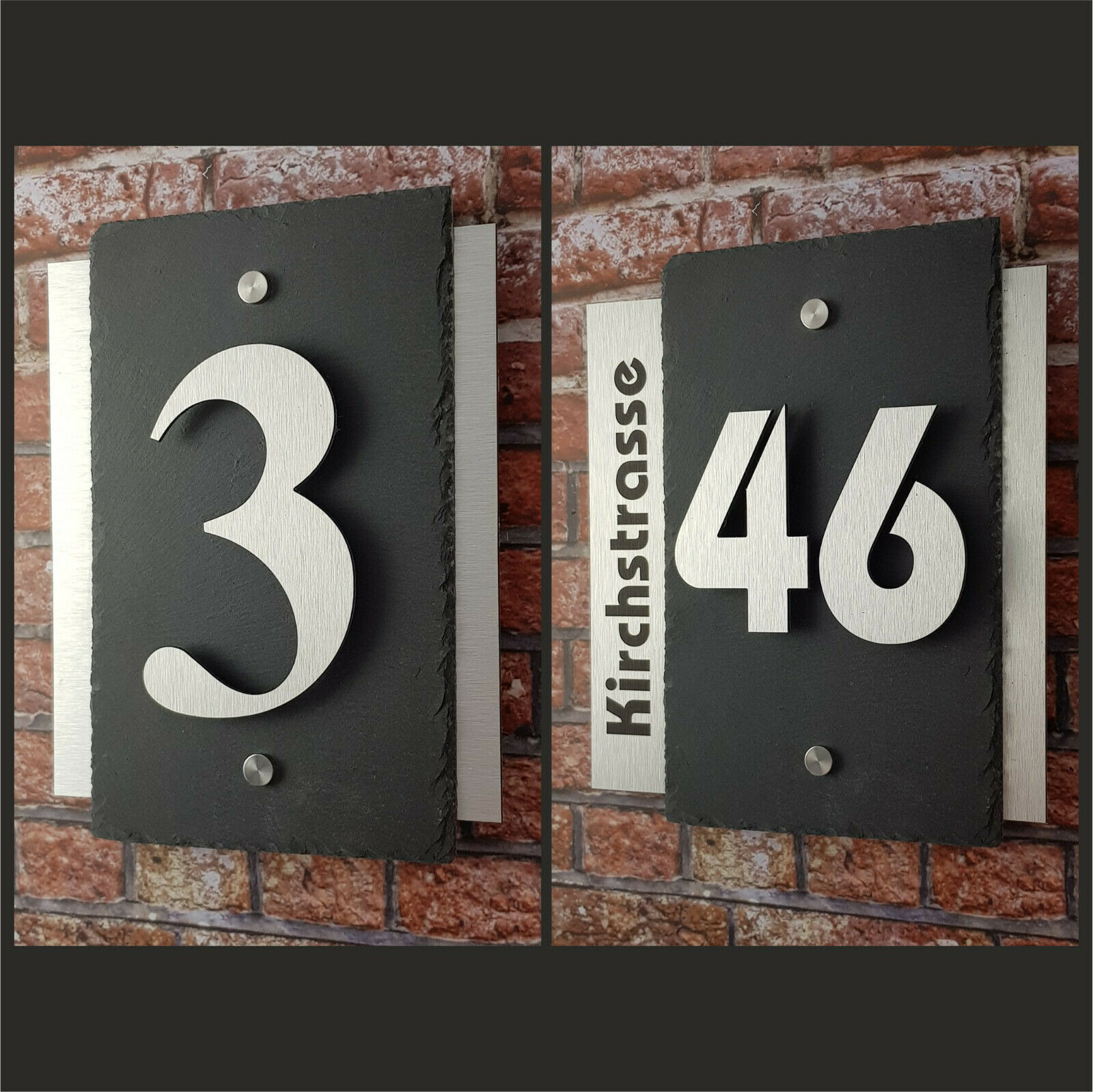 *3D Hausnummer Schiefer Edelstahl Design Hausnummernschild Zahlen  Schieferplatte